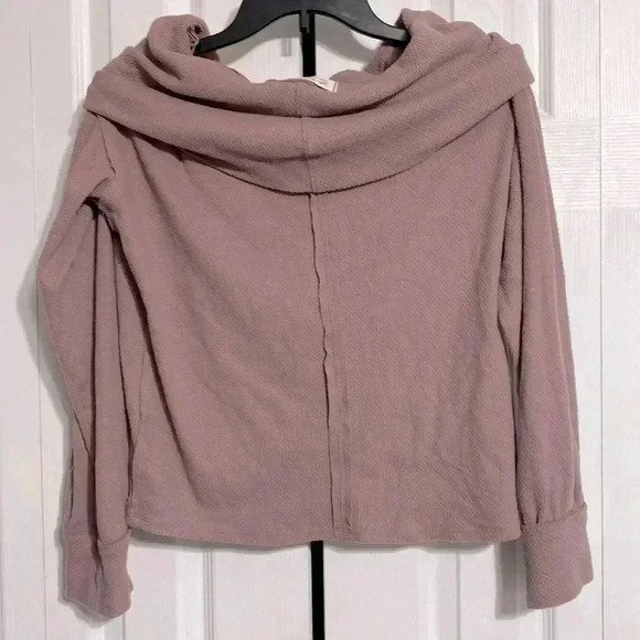 Free People Pullover Waffle Knit Sweatshirt Pink Cowl neck top shirt size small - Picture 8 of 11